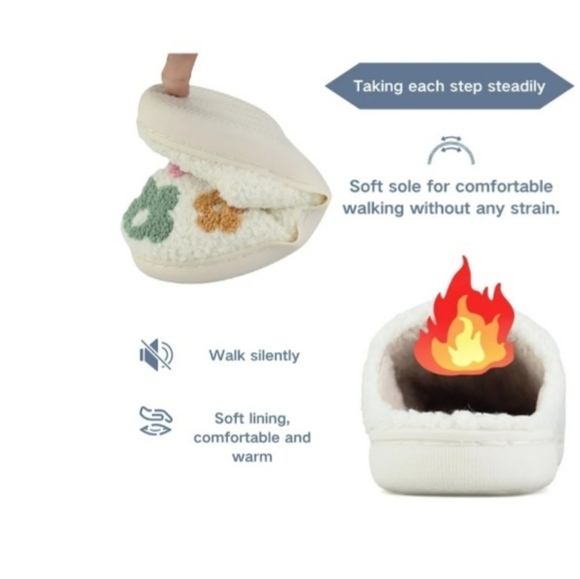 Cozy Ivory and Blue Smiley Face Slippers - Picture 3 of 8